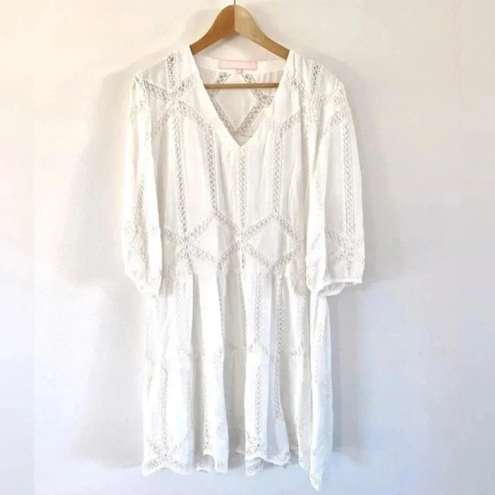 Valerie Khalfon Paris White 3/4‎ Sleeve Open Weave Dress Size 42